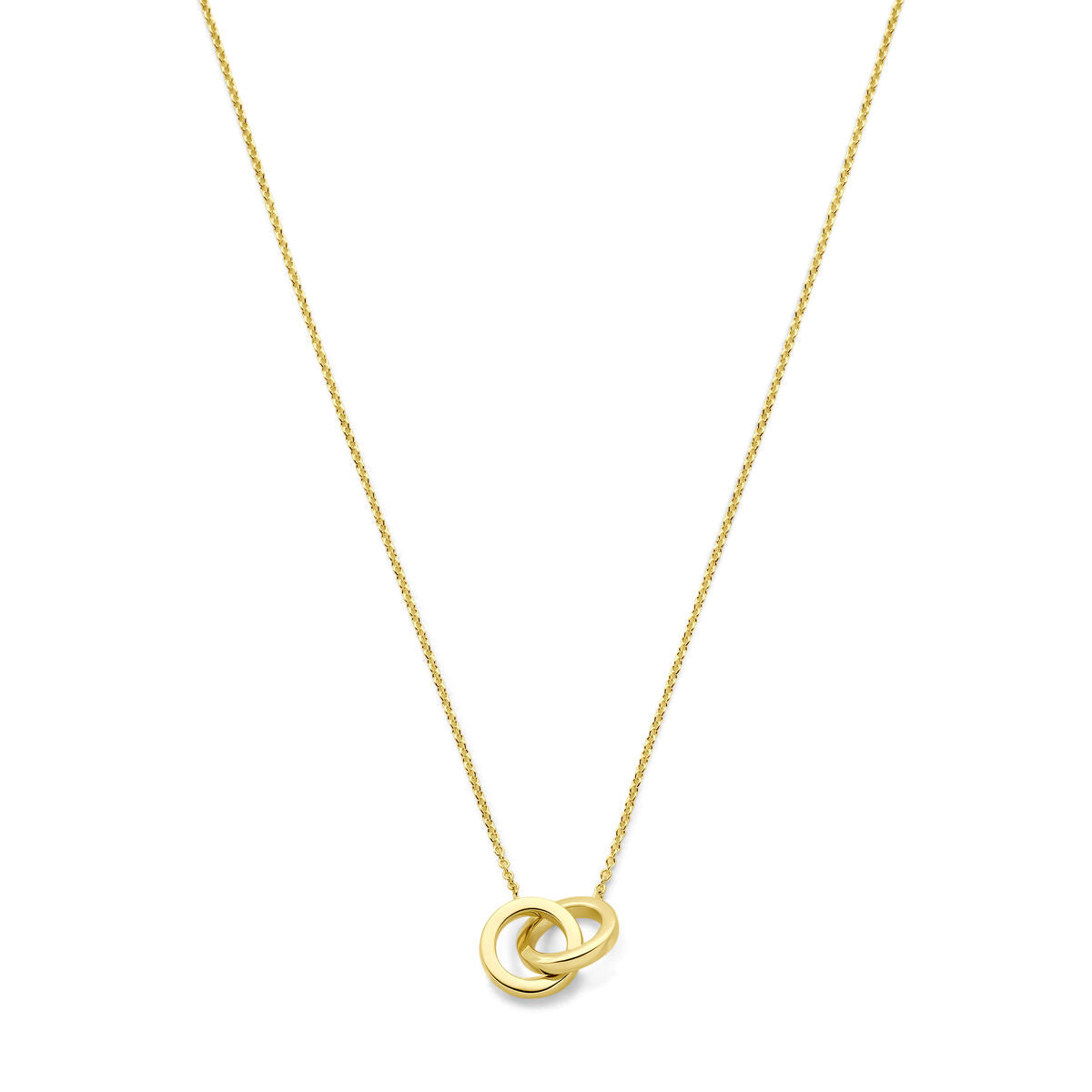 Collier aus 14K Gelbgold mit zwei ineinandergreifenden Ringen, Länge 40-42-44 cm