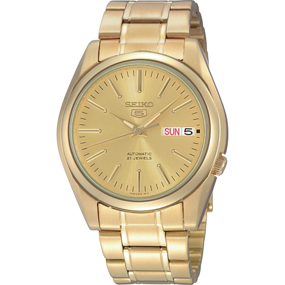 Herrenarmbanduhr mit goldenem Gehäuse und Zifferblatt, Automatik, Datumsanzeige mit Wochentag