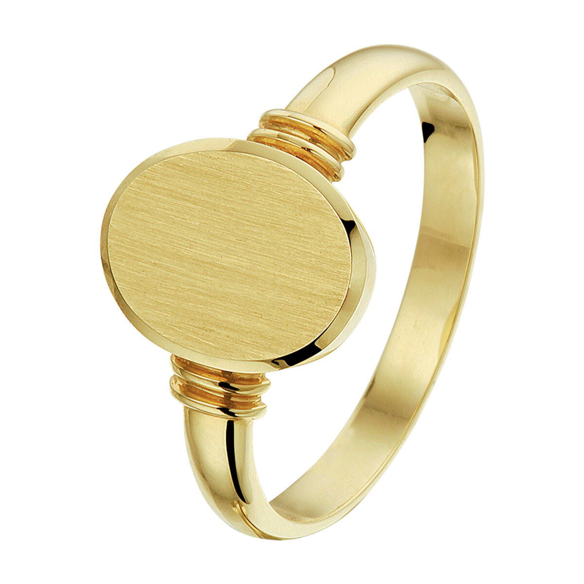 Gravierter Ring aus 14K gelbem Gold mit matter, gediamantierter Oberfläche und ovalem Design
