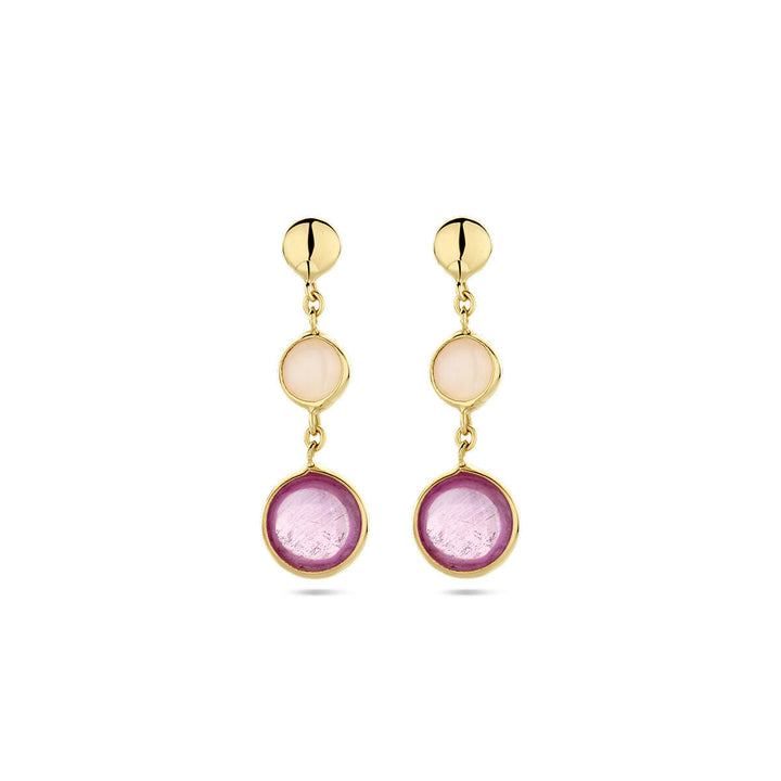 Ohrringe rosa Rubin und rosa Opal 14K Gelbgold