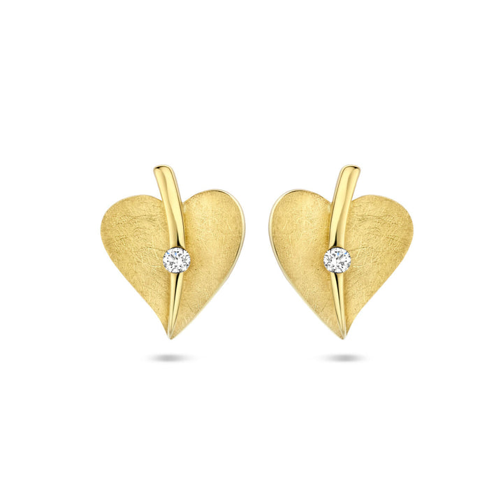 Ohrstecker, Herz, gekratzter Diamant, 0,04 ct (2 x 0,02 ct), H SI, 14 K Gelbgold