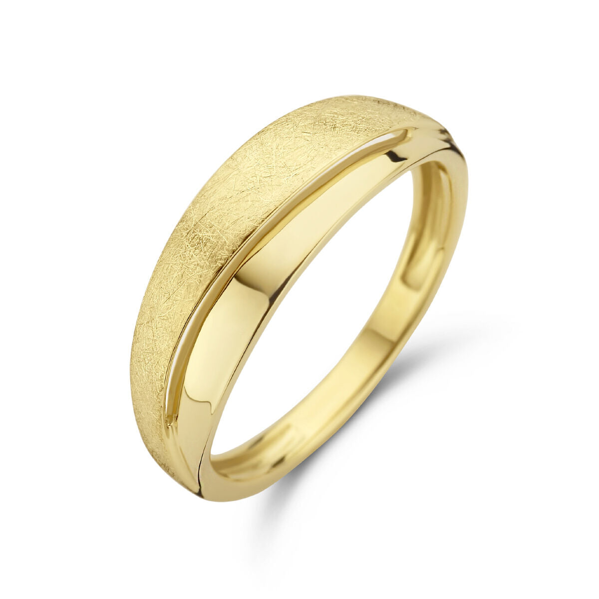Ring aus 14K Gelbgold mit mattem und poliertem Finish, schlichte, runde Form