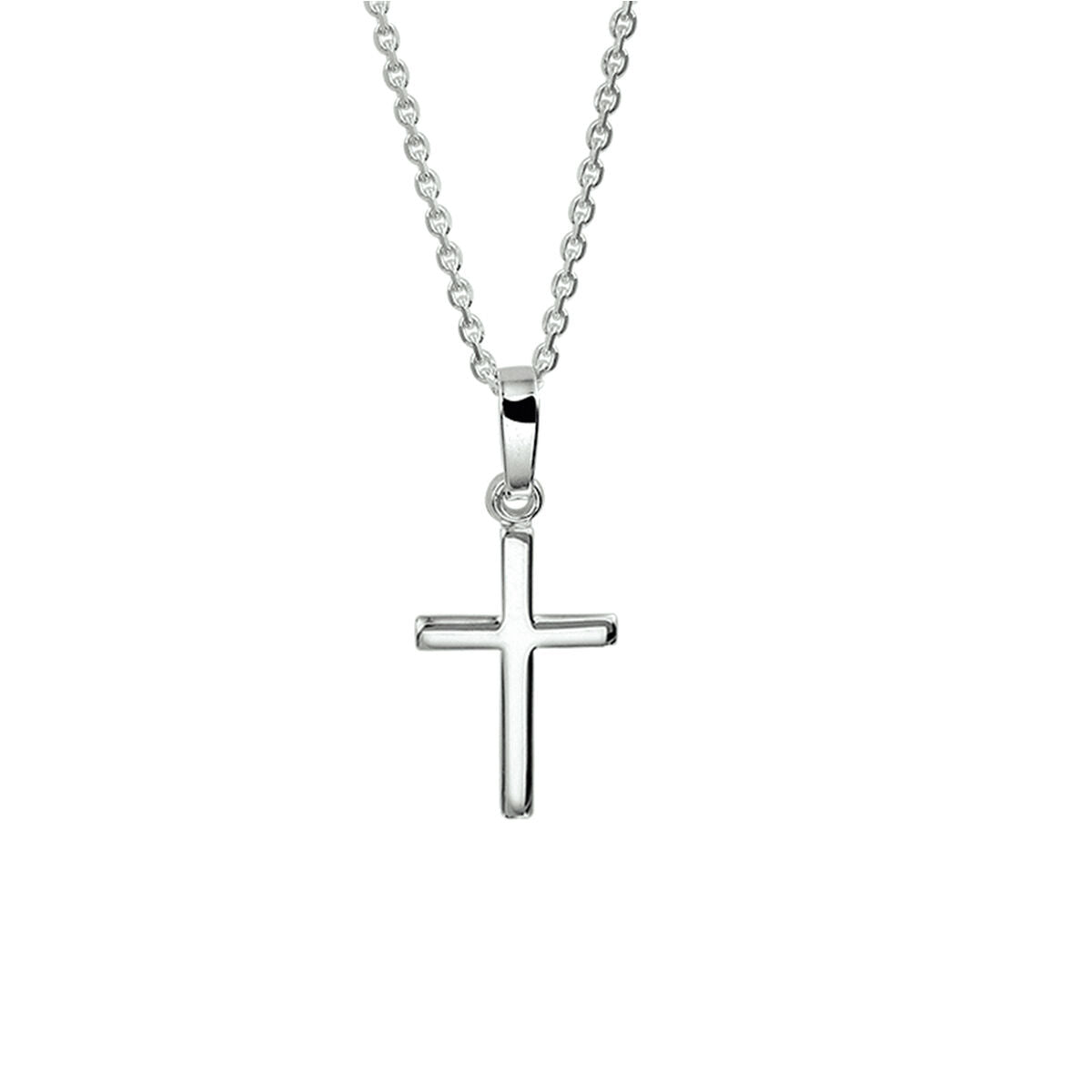 Collier mit rhodiniertem Silber und einem schlichten Kreuzanhänger