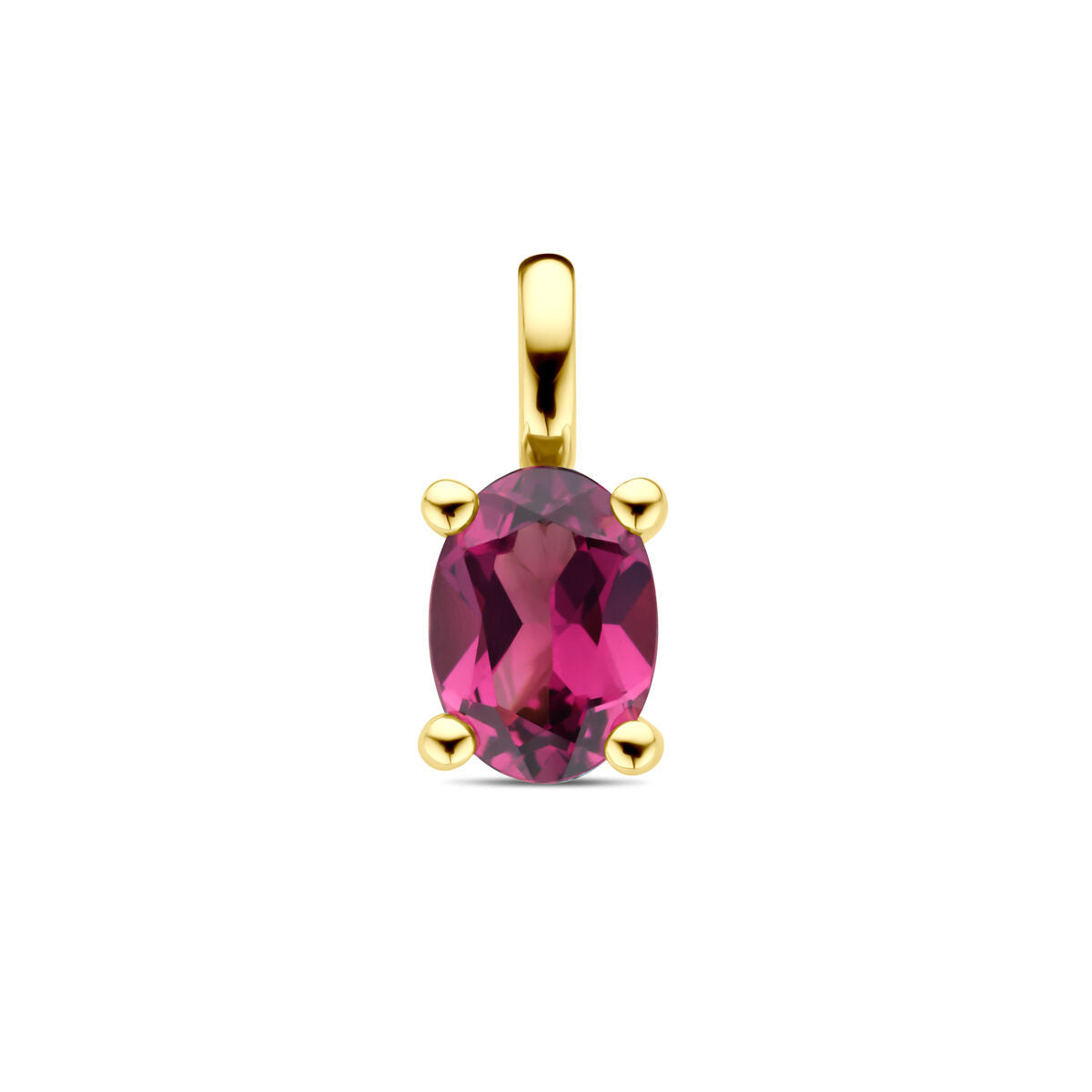 Hänger aus 14K Gelbgold mit ovalem rosa Rhodolith, gefasst in vier Krappen