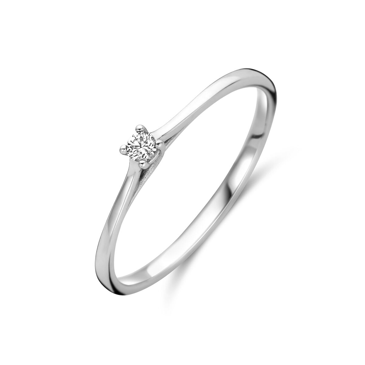 Ring aus 14K Weißgold mit einem kleinen Diamanten von 0,05 ct in der Mitte