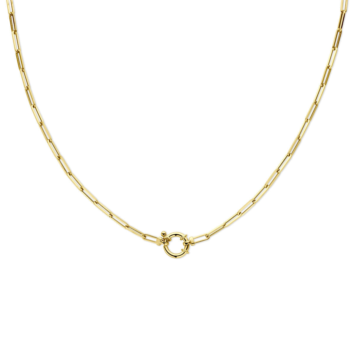 Collier aus 14K Gelbgold mit quadratischen Röhren und großem Karabinerverschluss, 45 cm lang