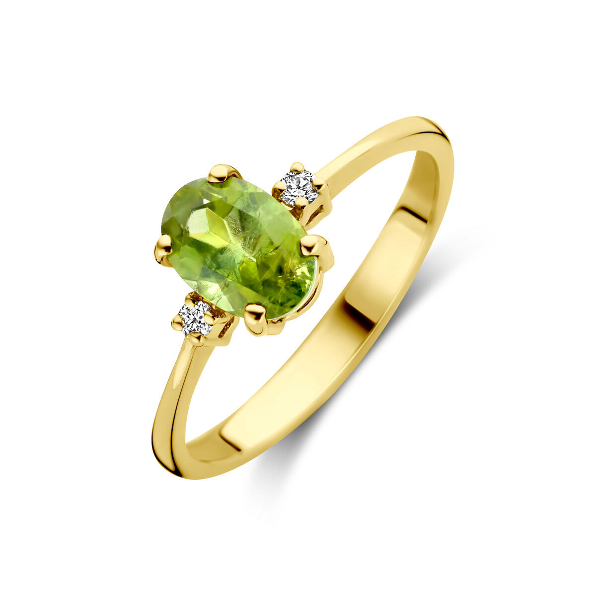 Ring aus 14K Gelbgold mit ovalem Turmalin und zwei kleinen Diamanten 0,04 ct H SI