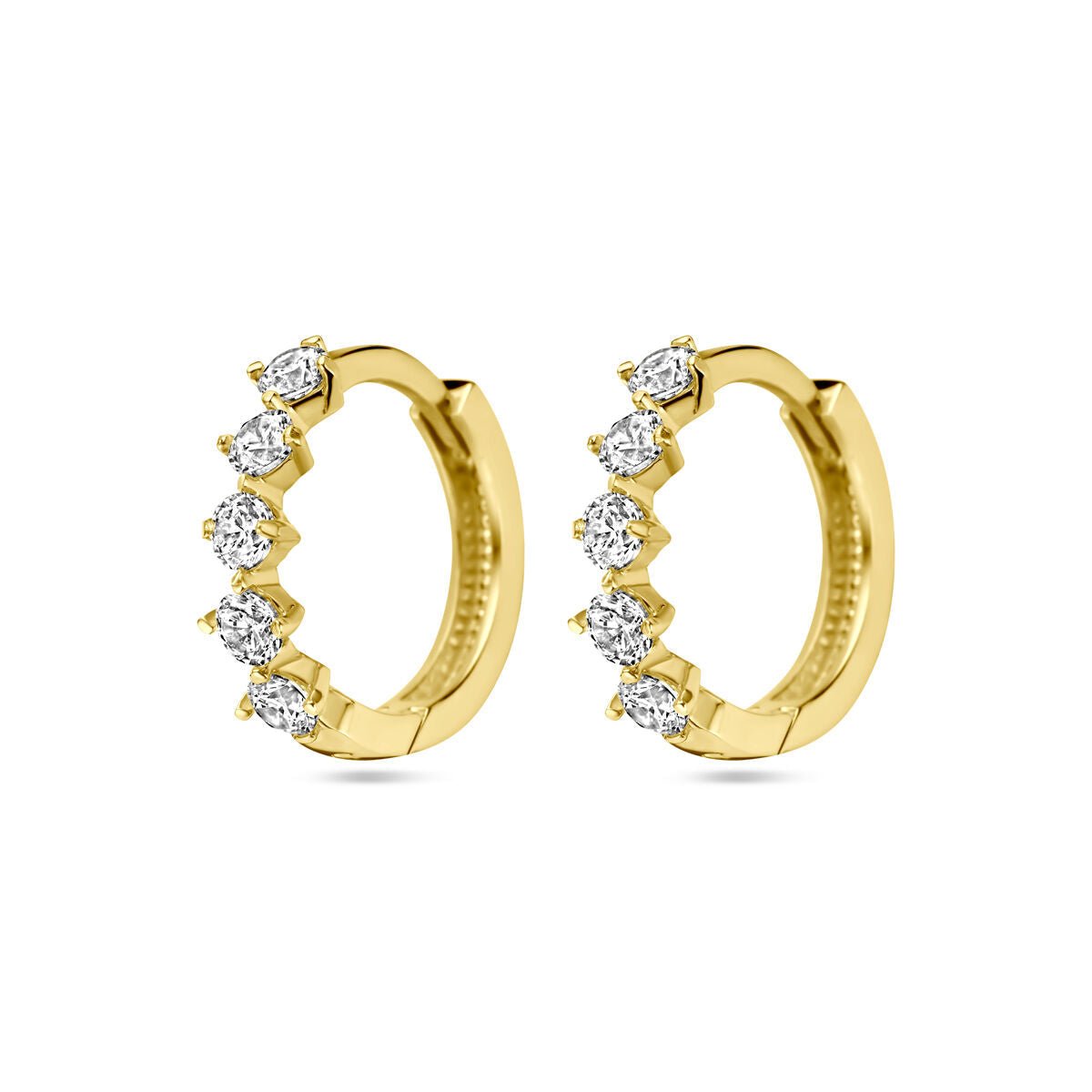 Klapp-Ohrringe aus 14K Gelbgold mit Zirkonia-Steinen in einer modernen Anordnung