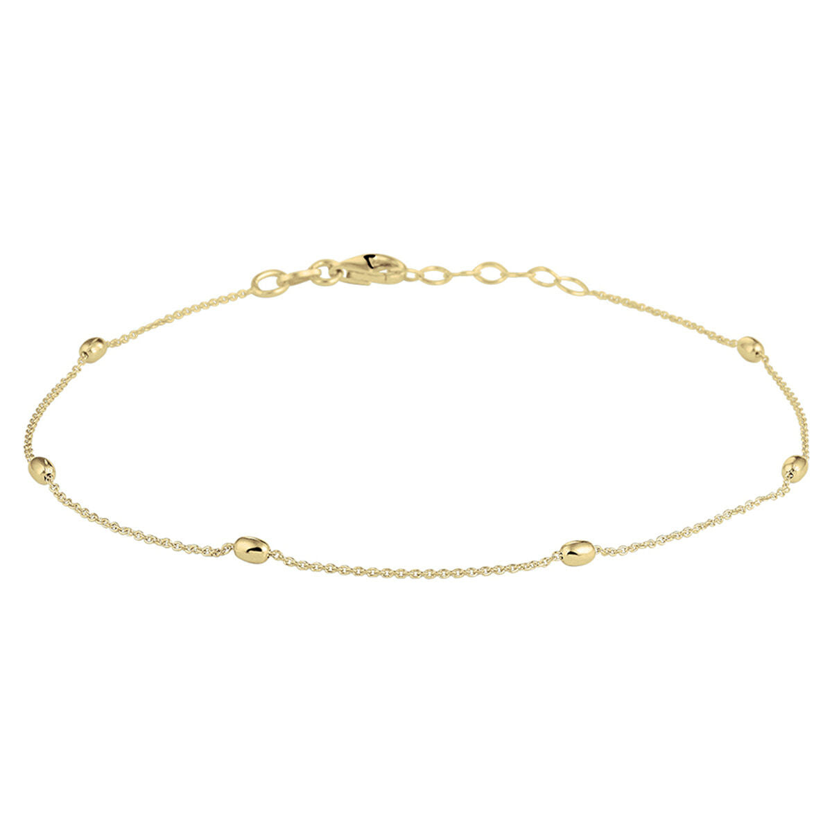 Einzelarmband mit 1,0 mm großen, goldfarbenen Kugeln, 24 + 2 cm lang, aus vergoldetem Silber