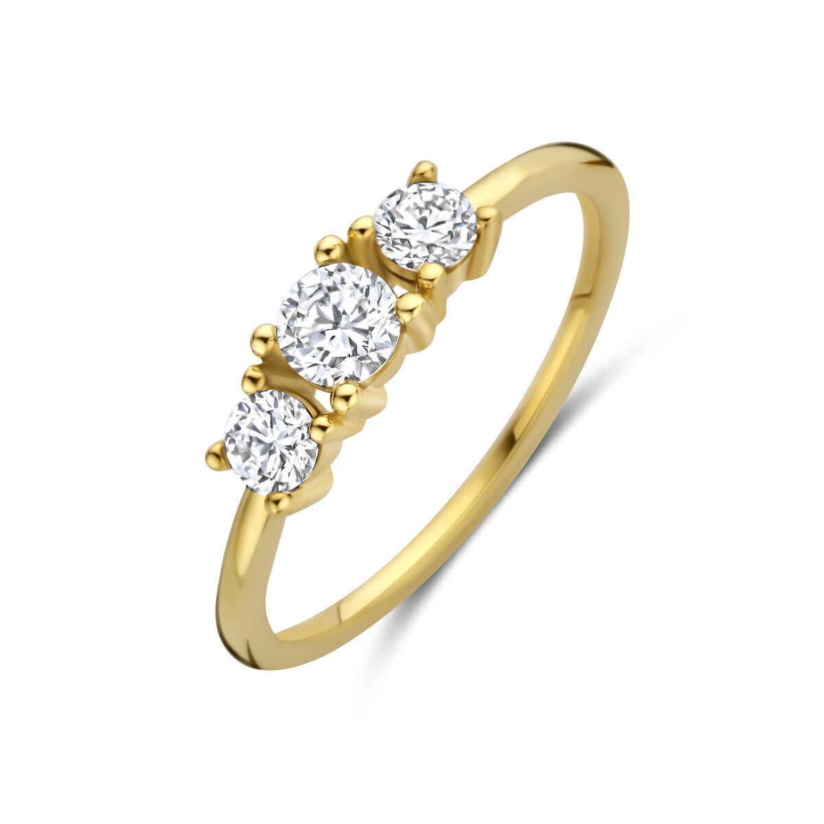 Damenring aus 14k Gelbgold mit drei lab-grown Diamanten in runder Form