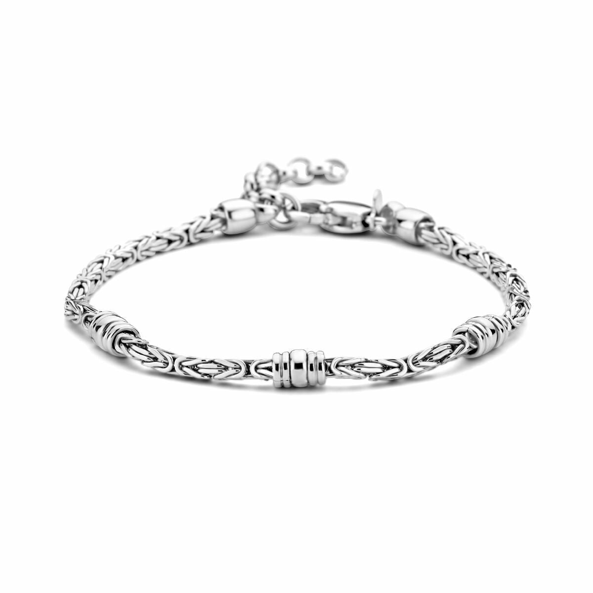 Armband aus rhodiniertem Silber mit 2,5 mm dicken Gliedern und dekorativen Ringen, 18 + 3 cm lang