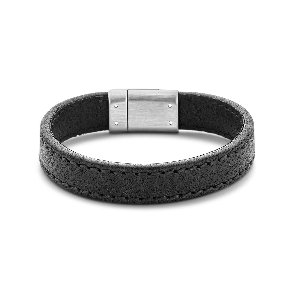 Schwarzes Lederarmband mit 12,5 mm Breite und Edelstahlverschluss