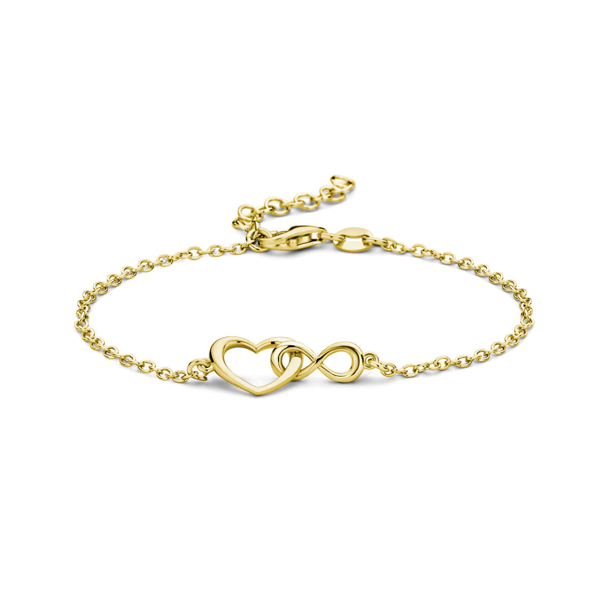 Armband aus vergoldetem Silber mit Herz- und Unendlichkeitssymbol, 16 + 3 cm lang
