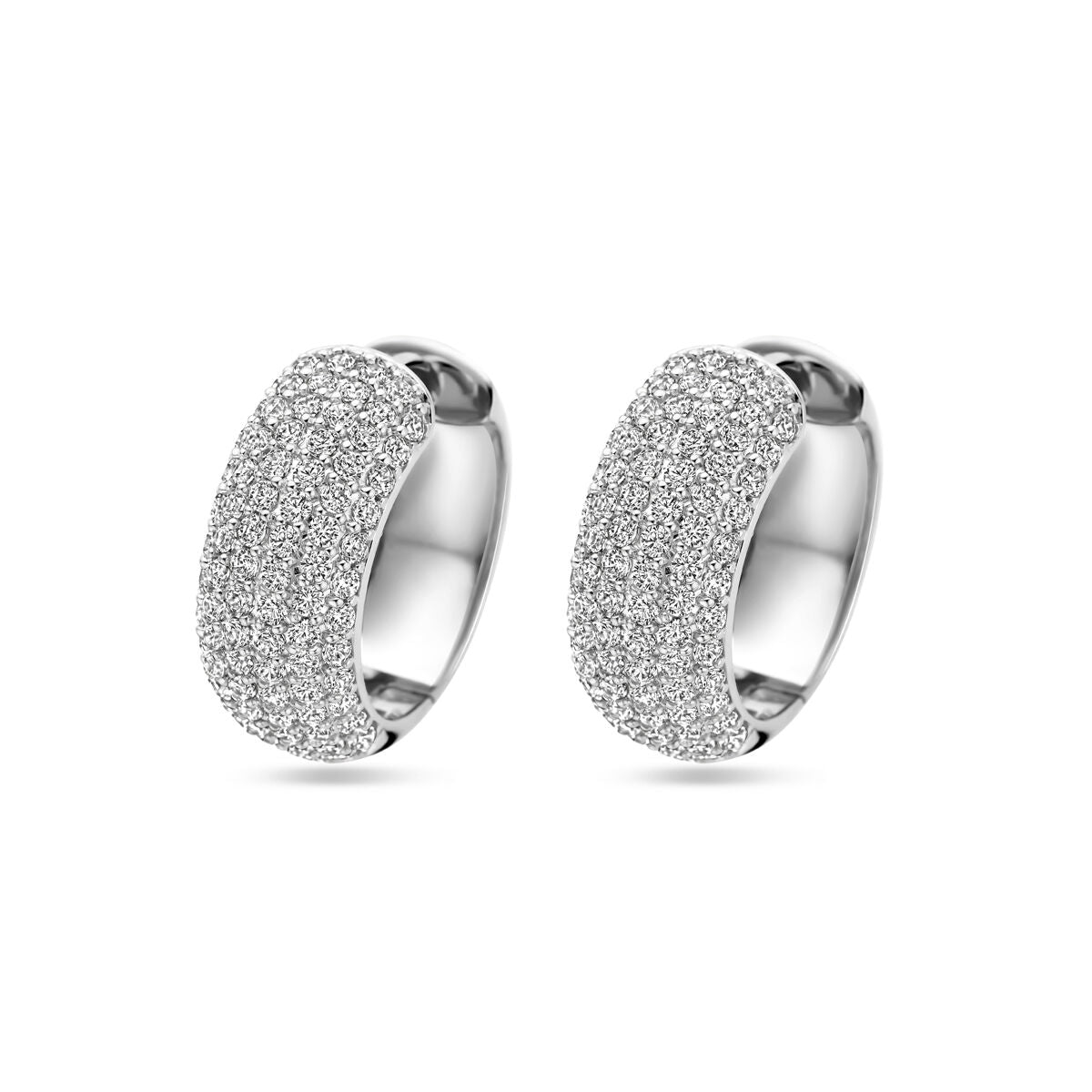 Klapp-Ohrringe aus rhodiniertem Silber mit Zirkonia-Besatz und glänzender Oberfläche, Durchmesser 20,5 mm