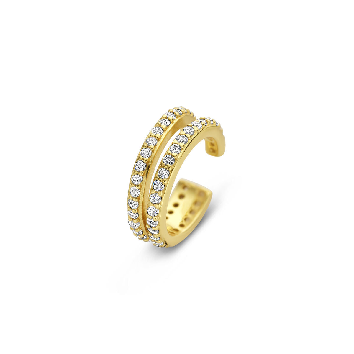 Vergoldeter Silber Ear Cuff mit Zirkonia, zwei Reihen funkelnder Steine