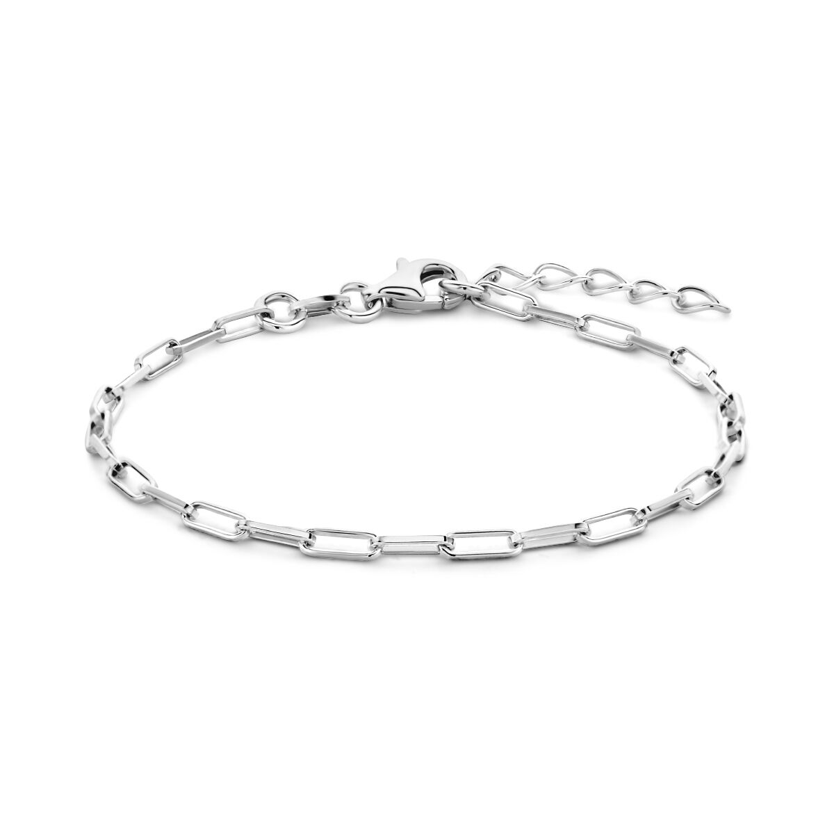 Armband aus rhodiniertem Silber mit paperclip-Design und quadratischen Rohren, 2,3 mm breit