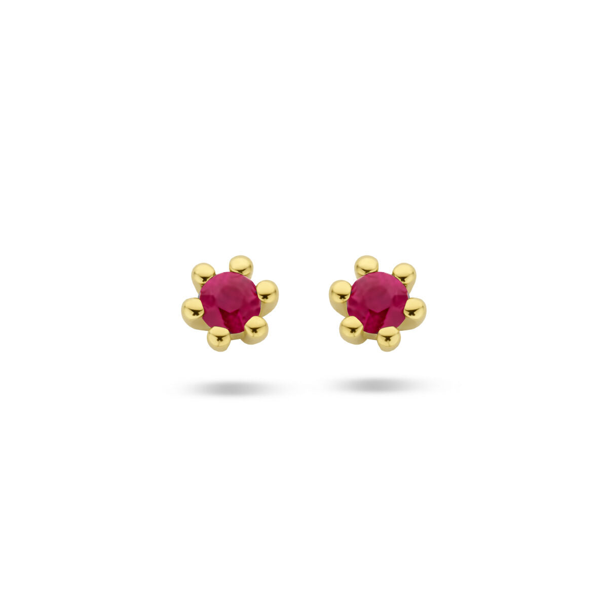 Ohrstecker aus 14K Gelbgold mit roten Rubinsteinen in Blumenform