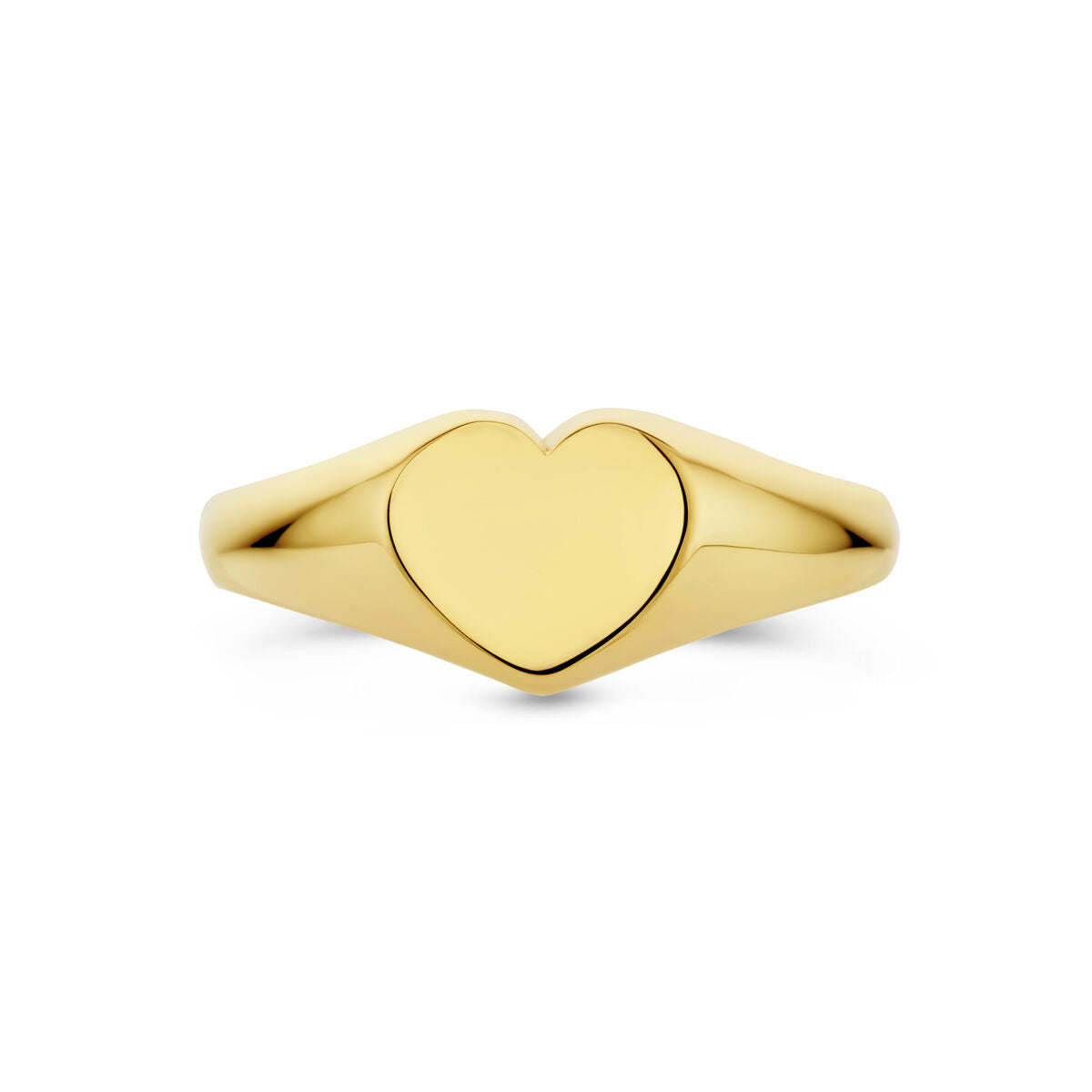 De Van der Kooij Collectie ring hartje 14K geelgoud heeft een gepolijst, glad hartvormig gezicht en is afgebeeld tegen een witte achtergrond.