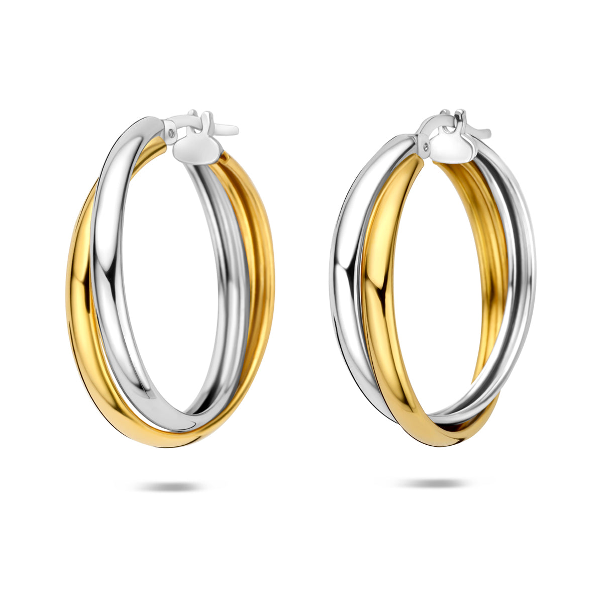 Bicolor 925 Silber Ohrringe mit einem glänzenden silbernen und goldenen Ring