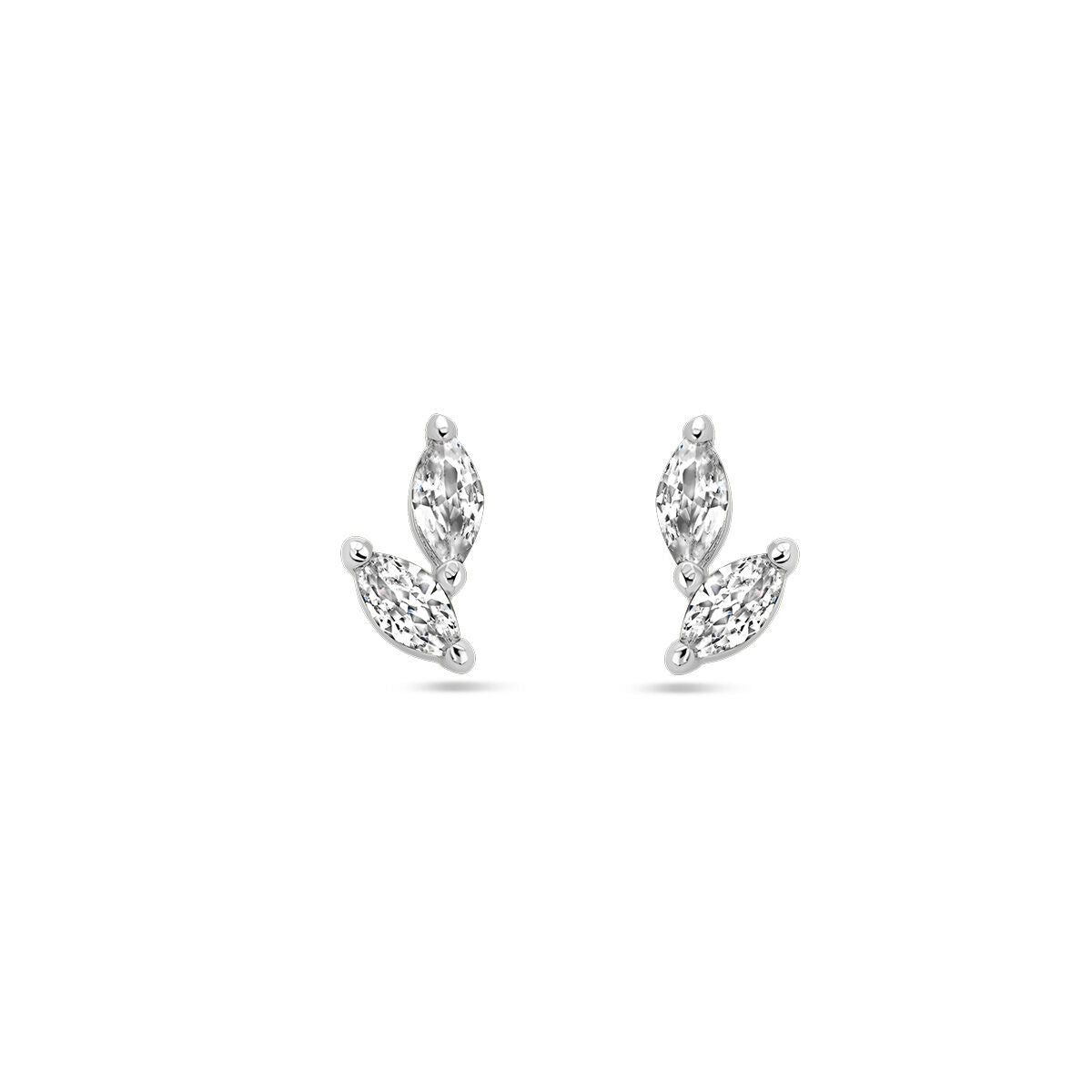 Oorknoppen aus rhodiniertem Silber mit Zirkonia in blattförmigem Design
