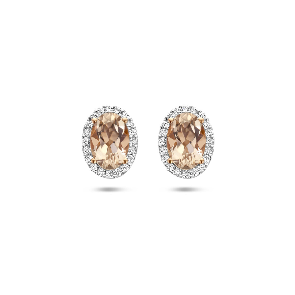 Ohrstecker Morganit und Diamant 0,12 ct H Si Halo 14 K Roségold