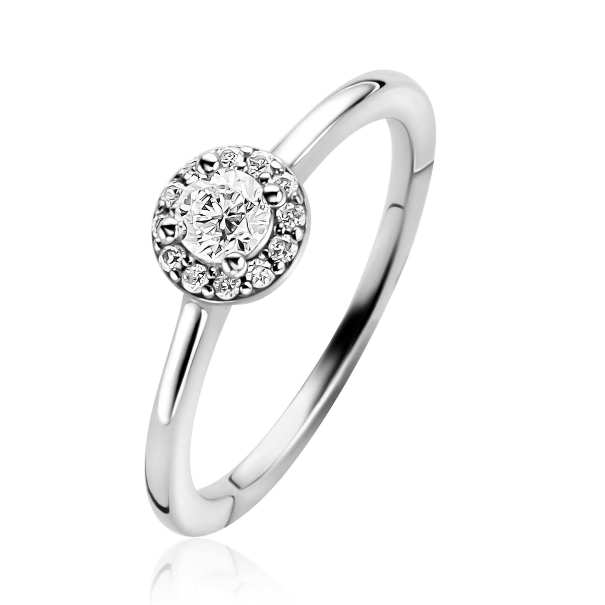 Ring aus Silber mit rundem Zifferblatt und funkelndem Edelsteinbesatz