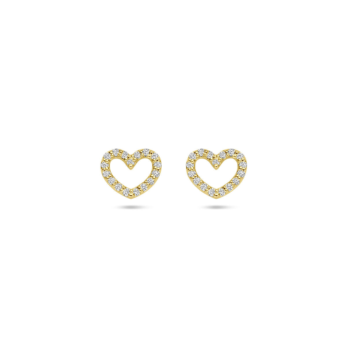Herzförmige Ohrstecker aus 14k Gelbgold mit lab-grown Diamanten im Randdesign