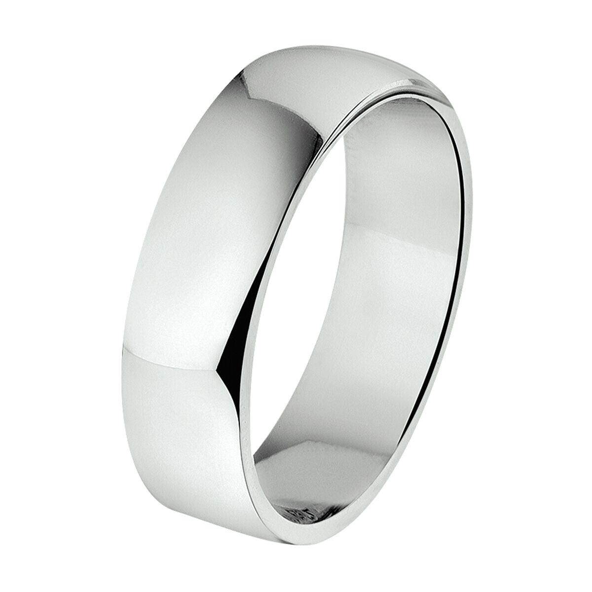 Ring aus rhodiniertem Silber, 6 mm breit, mit glatter, glänzender Oberfläche