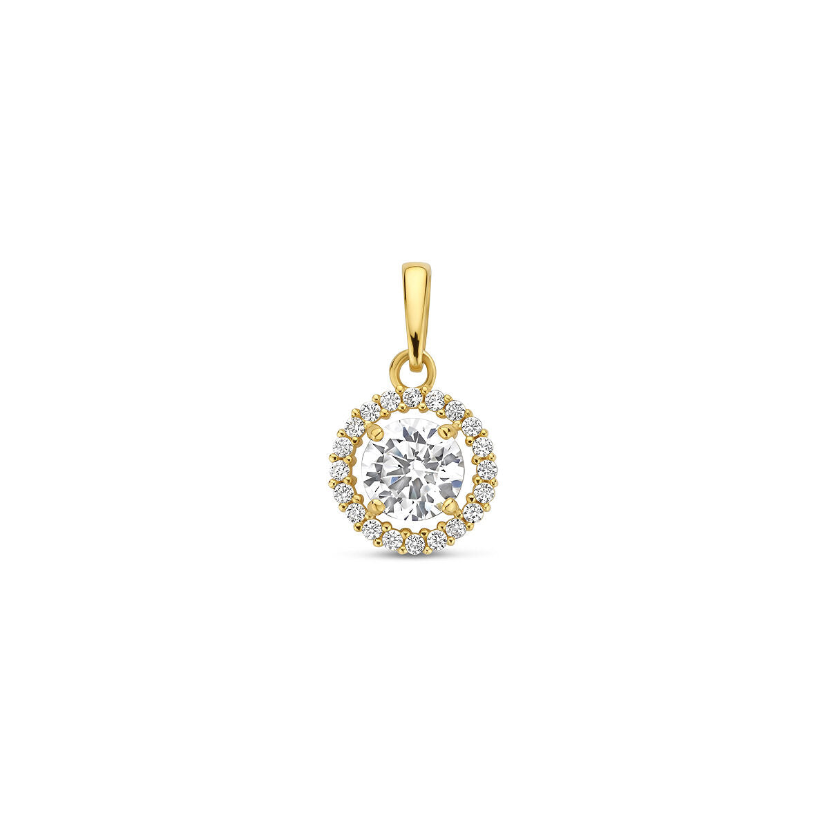 Hänger aus 9 Karat gelbgold mit rundem Zirkonia und umlaufenden kleinen Steinen