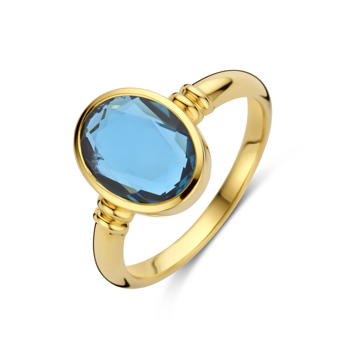 Ring aus 14K Gelbgold mit ovalem London Blue Topas
