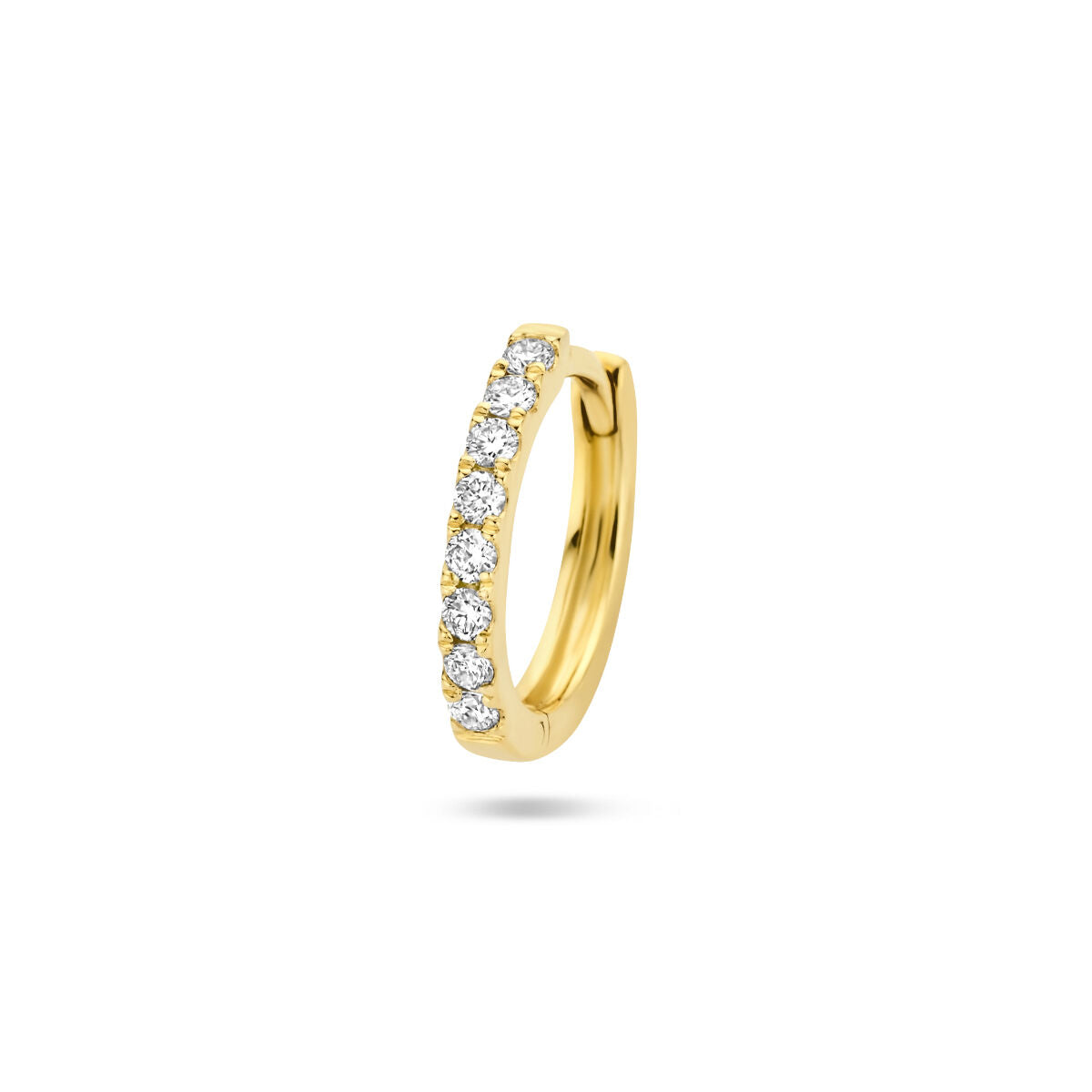 Klapp-Ohrring aus 14K Gelbgold mit 0,075 ct Diamanten in G SI, funkelnde Steine in Reihe angeordnet