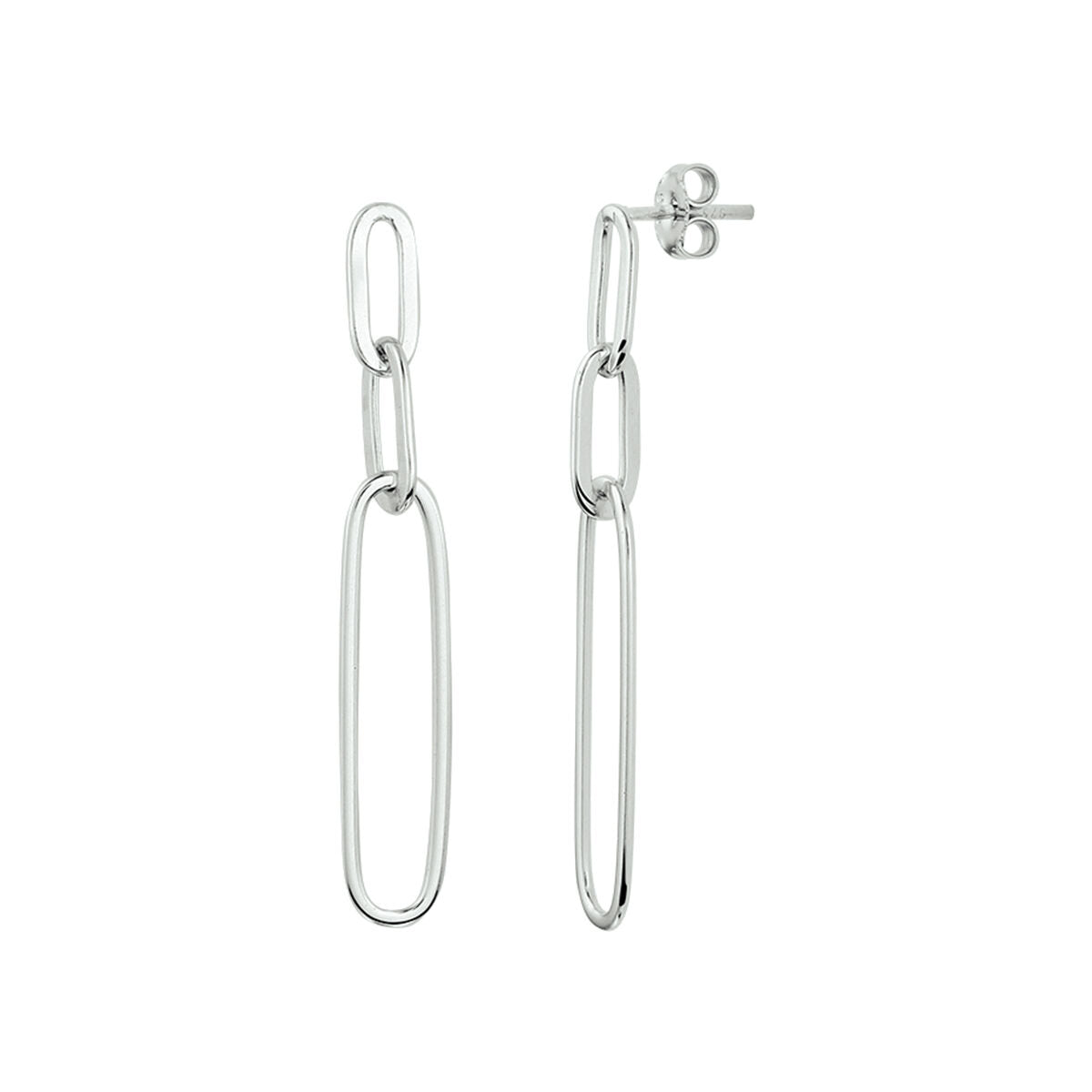 Ohrhänger aus rhodiniertem Silber in Paperclip-Form mit länglichen Gliedern
