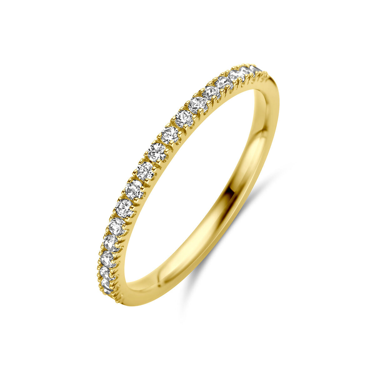 Ring aus 14K Gelbgold mit Zirkonia-Steinen in einer Reihe entlang des Rings