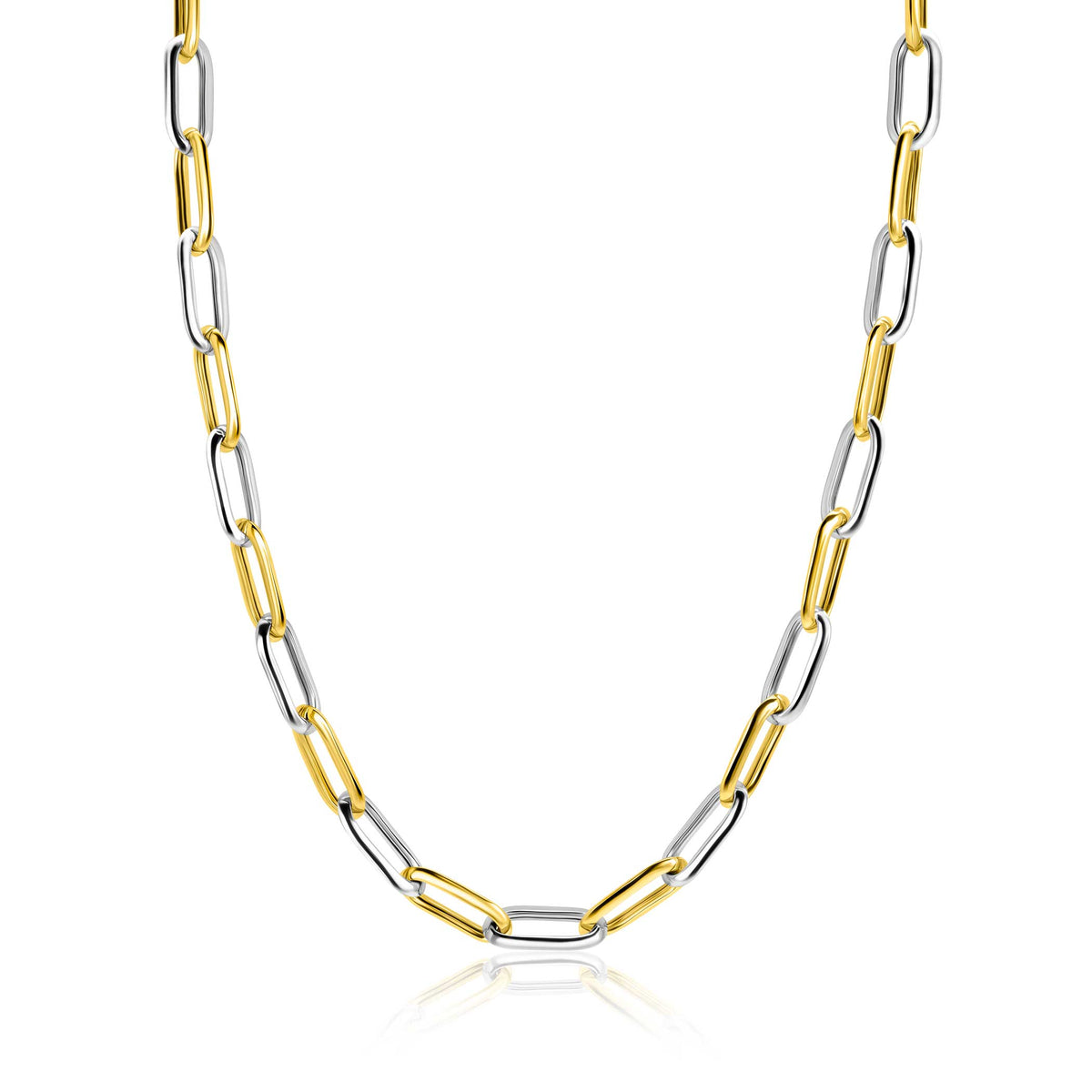 Kette aus silbernem und goldenem Metall mit ovalen Gliedern, 45 cm lang