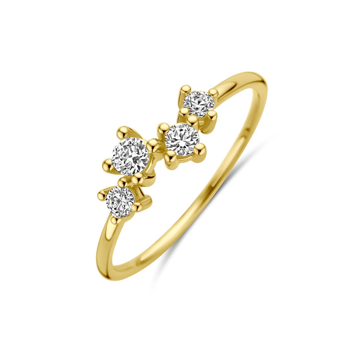 Ring aus 14K Gelbgold mit drei Zirkonia-Steinen in verschiedenen Größen
