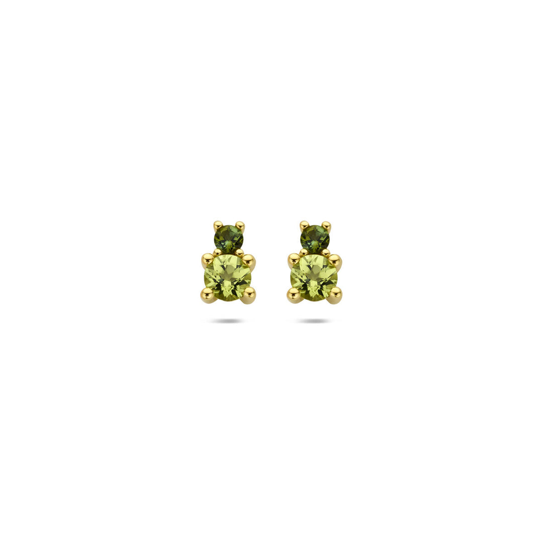 14k Geelgouden oorknopjes met peridot en groene toermalijn