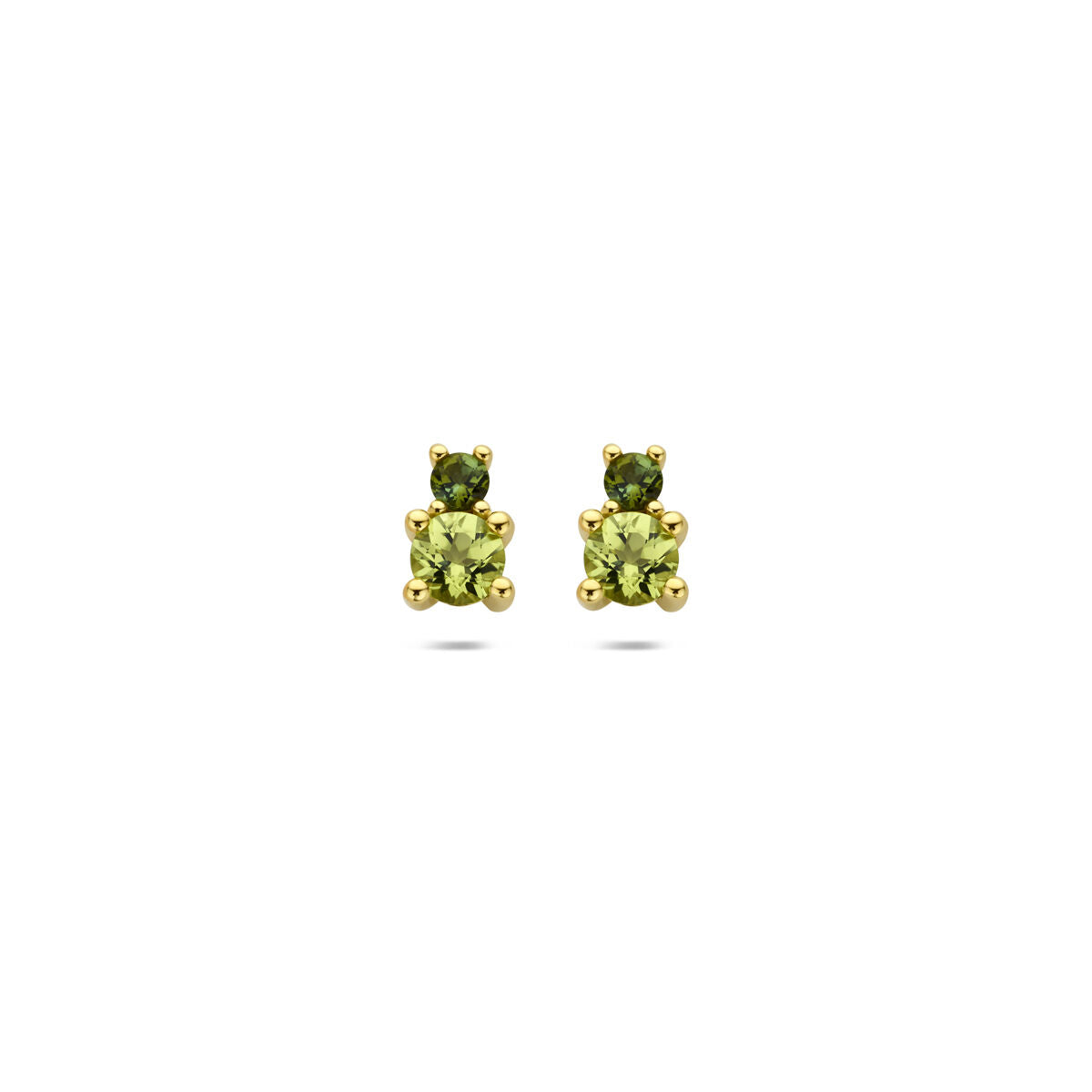 14k gelbgoldene Ohrstecker mit grünem Peridot und grüner Turmalin
