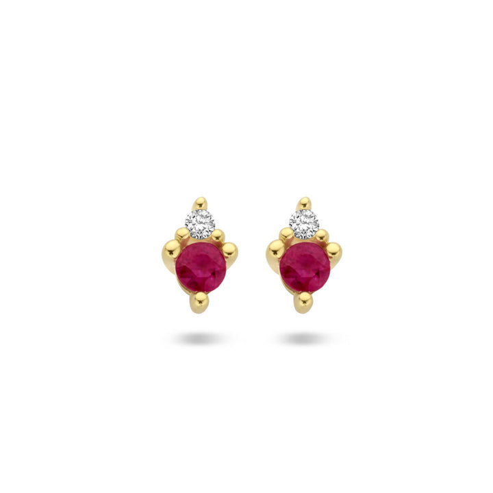 Ohrstecker Rubin und Diamant 0,02 ct (2x 0,01 ct) h p1 14K Gelbgold
