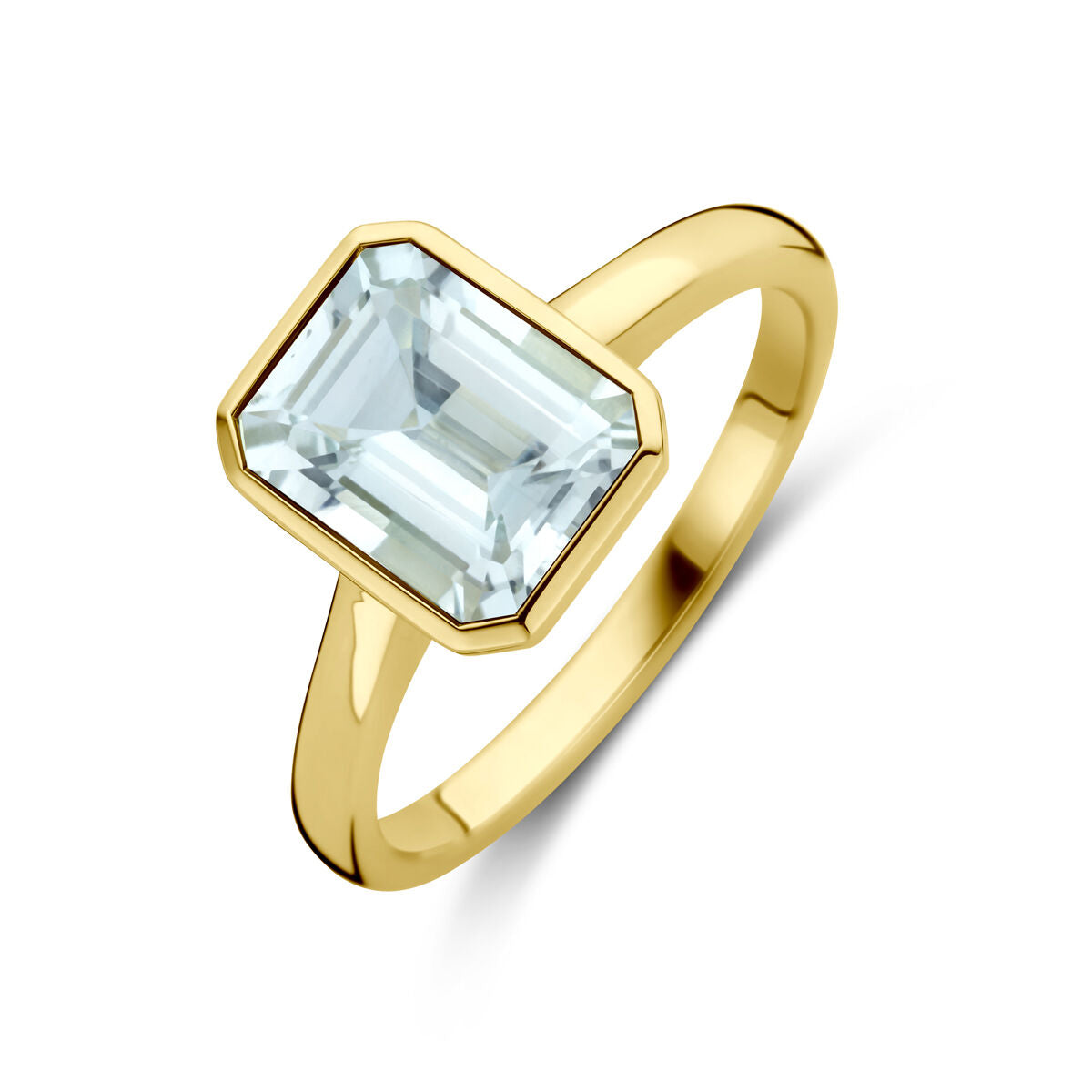 Ring aus 14K Gelbgold mit rechteckigem Aquamarin-Edelstein