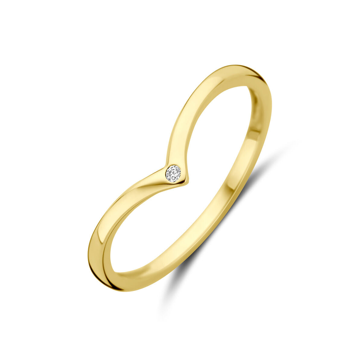 Ring aus 14K Gelbgold mit Zirkonia, schlichte, geschwungene Form und glänzender Oberfläche