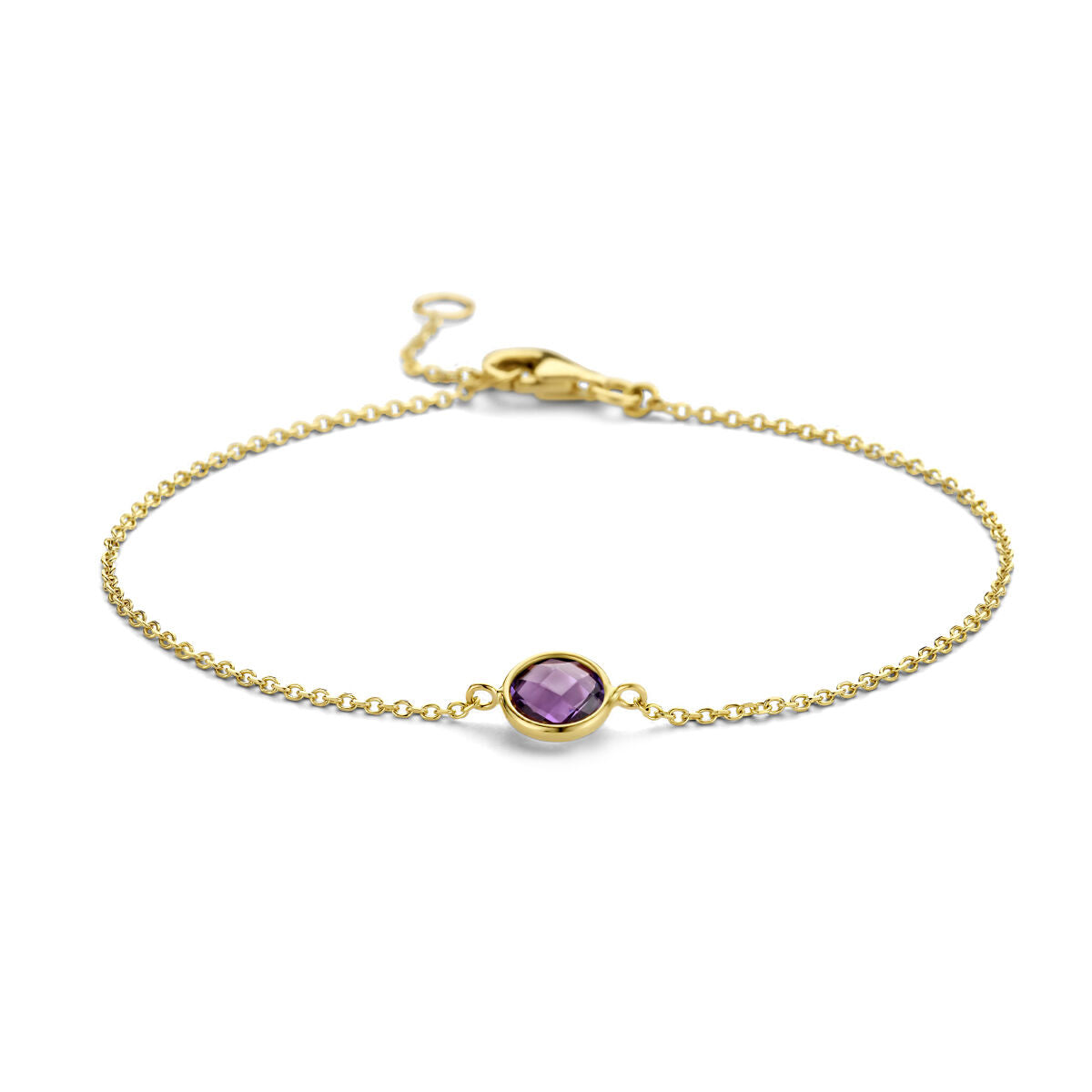 Armband aus 14K Gelbgold mit einem runden Amethyst und feiner Kettengliederung