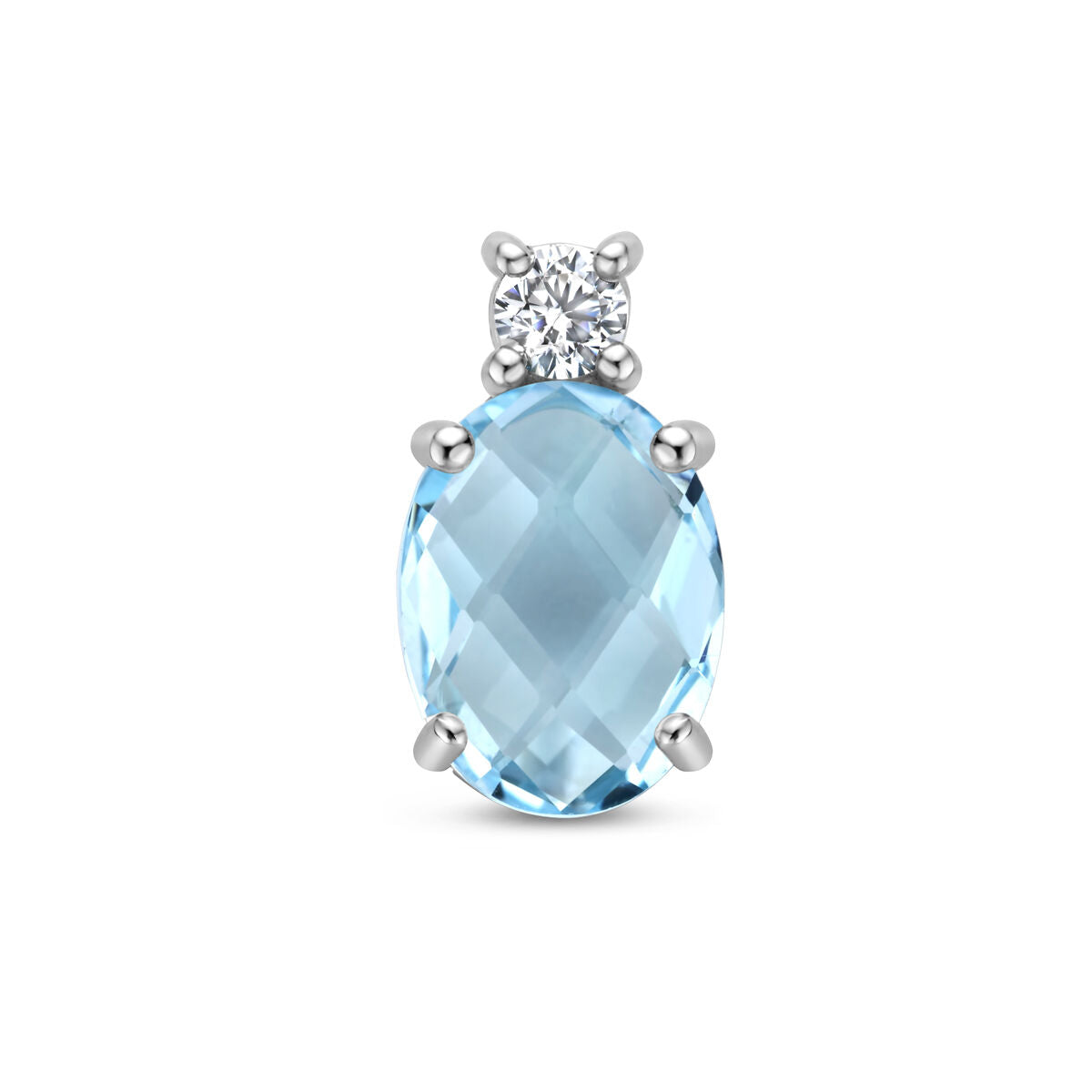 Hänger mit ovalem, facettiertem blauen Topas und Zirkonia in rhodiniertem Silber
