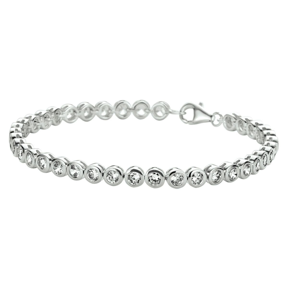Tennisarmband mit Zirkonia-Steinen, 4 mm, in Silber mit glänzender Oberfläche und Karabinerverschluss