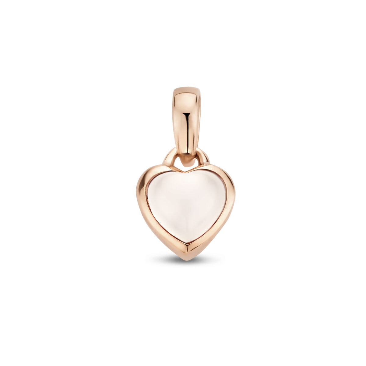 Hänger in Herzform aus 14K Roségold mit einem transparenten Mondstein-Einsatz