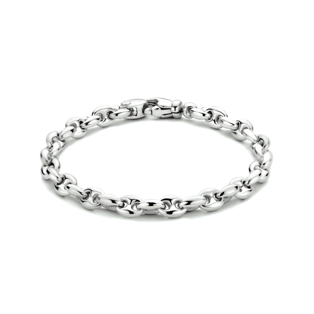 Armband aus rhodiniertem Silber mit Kaffeebohnen-Design, 6,2 mm breit und 19 cm lang