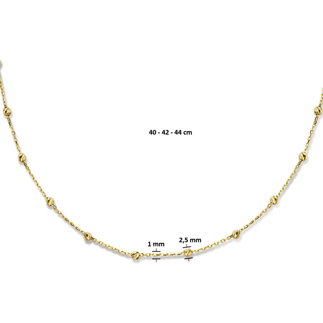 Halskette diamantierte Kugeln 2,5 mm 40 - 42 - 44 cm 14K Gelbgold