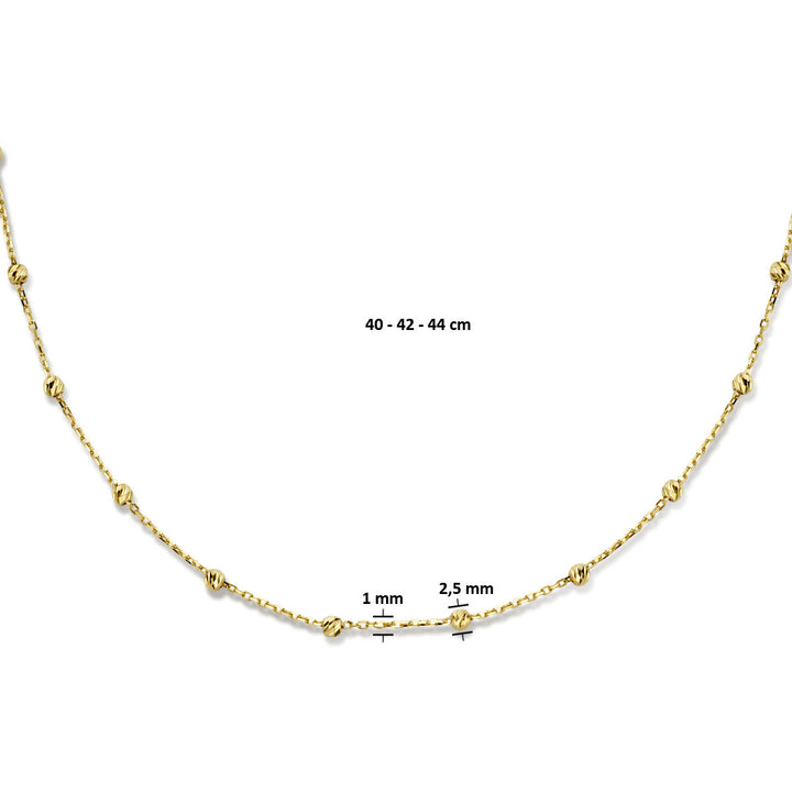 Halskette diamantierte Kugeln 2,5 mm 40 - 42 - 44 cm 14K Gelbgold