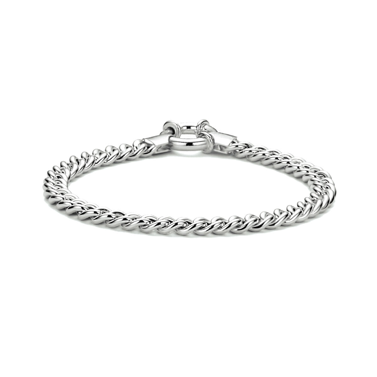 Armband aus rhodiniertem Silber mit 5,8 mm breiten Gourmette-Gliedern und großem Federringverschluss