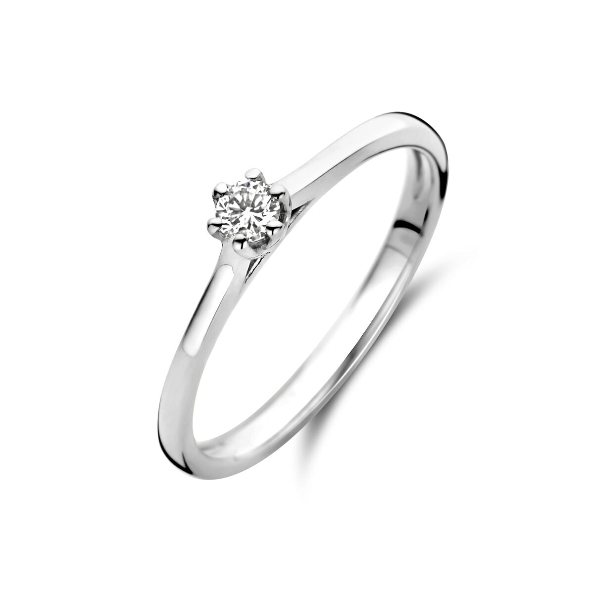 Ring aus 14K Weißgold mit einem 0,10 ct Diamanten in der Mitte