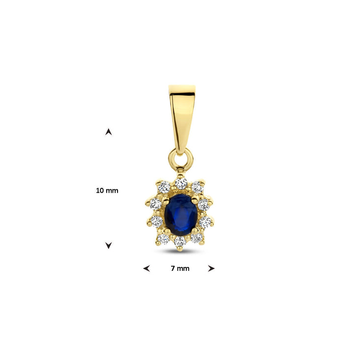 Anhänger Saphir und Diamant 0,08 ct Halo 14K Gelbgold